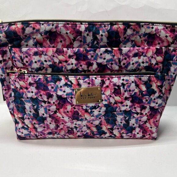 NEW Nicole Miller Purple Floral Cosmetic Toiletries Travel Makeup Case - Picture 1 of 10